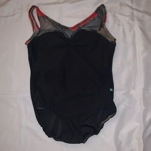 Black pinch front ballet leotard with flower mesh